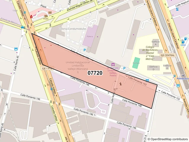 Mapa del código postal 07720, Gustavo A. Madero, Ciudad de México