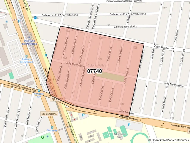 Mapa del código postal 07740, Gustavo A. Madero, Ciudad de México