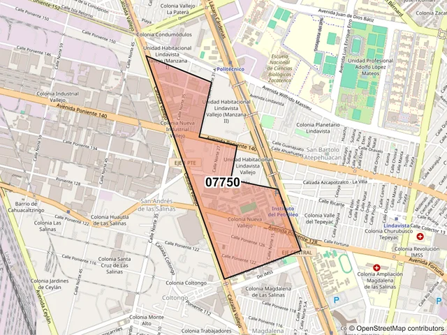 Mapa del código postal 07750, Gustavo A. Madero, Ciudad de México