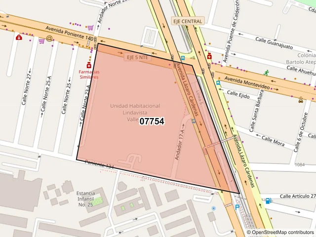 Mapa del código postal 07754, Gustavo A. Madero, Ciudad de México