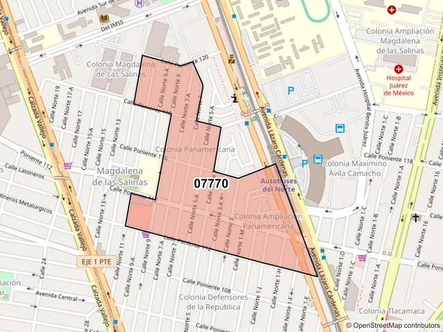 Mapa del código postal 07770, Gustavo A. Madero, Ciudad de México
