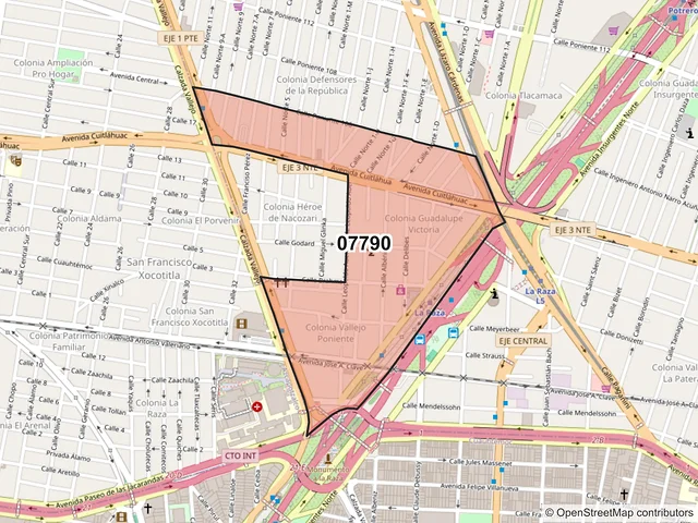 Mapa del código postal 07790, Gustavo A. Madero, Ciudad de México