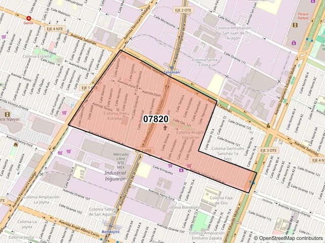Mapa del código postal 07820, Gustavo A. Madero, Ciudad de México