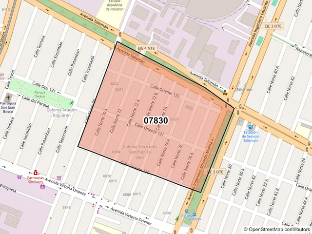 Mapa del código postal 07830, Gustavo A. Madero, Ciudad de México