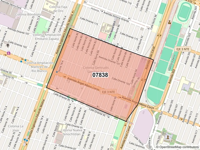 Mapa del código postal 07838, Gustavo A. Madero, Ciudad de México