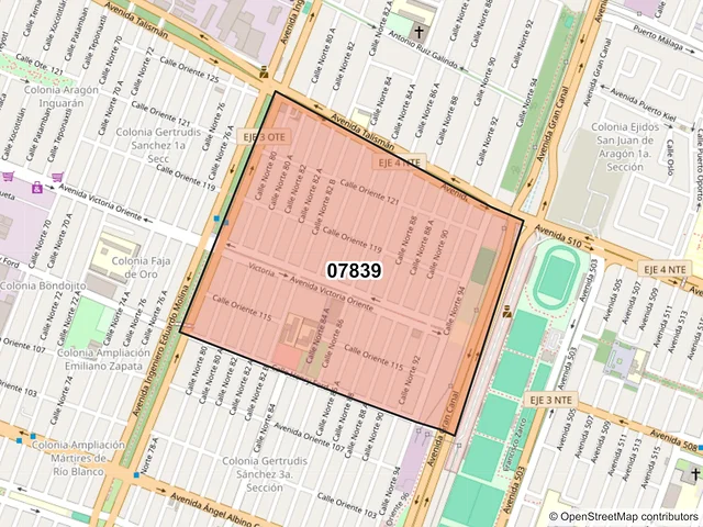 Mapa del código postal 07839, Gustavo A. Madero, Ciudad de México