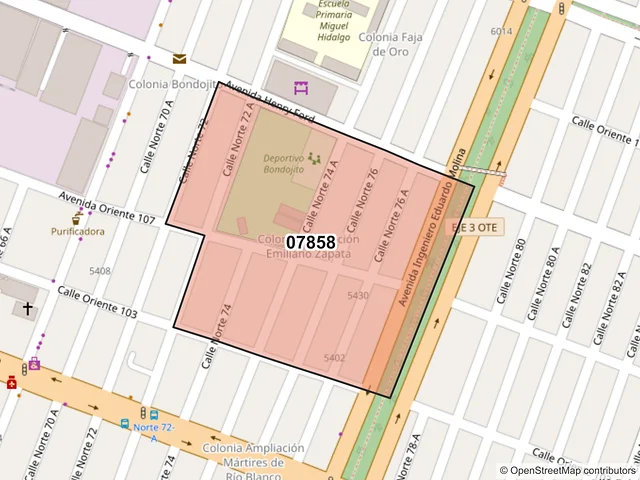 Mapa del código postal 07858, Gustavo A. Madero, Ciudad de México