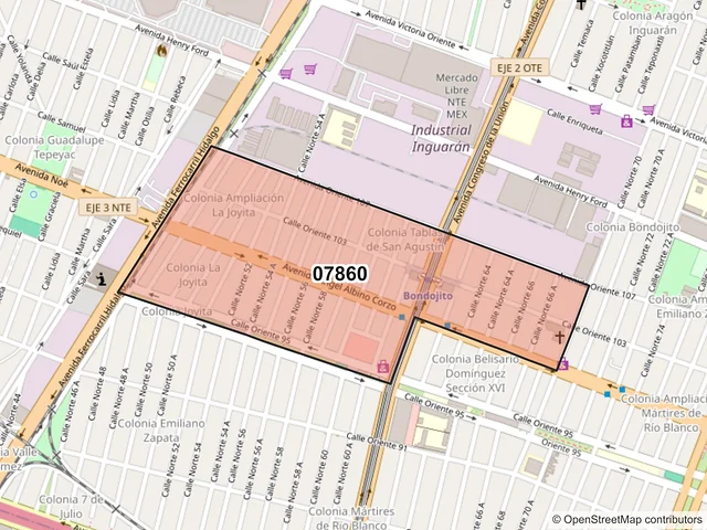 Mapa del código postal 07860, Gustavo A. Madero, Ciudad de México
