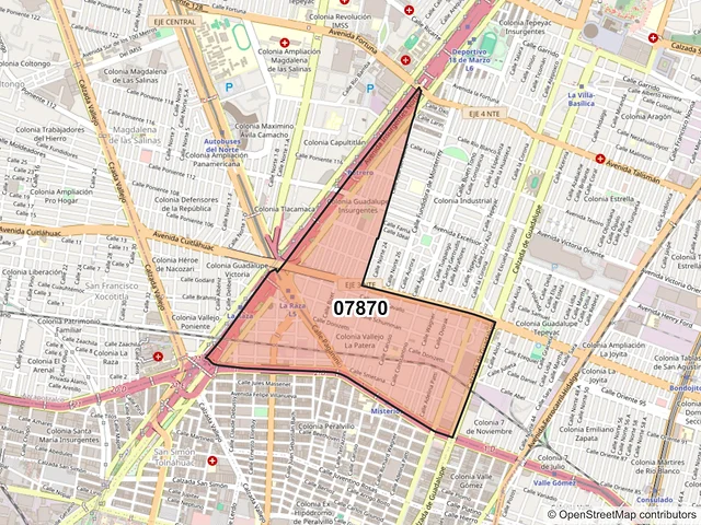 Mapa del código postal 07870, Gustavo A. Madero, Ciudad de México