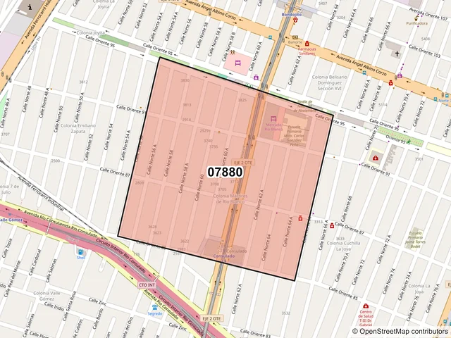Mapa del código postal 07880, Gustavo A. Madero, Ciudad de México