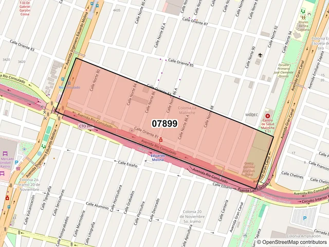 Mapa del código postal 07899, Gustavo A. Madero, Ciudad de México