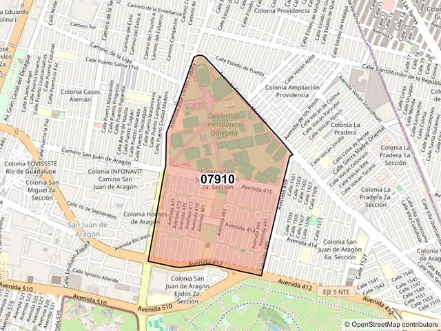 Mapa del código postal 07910, Gustavo A. Madero, Ciudad de México