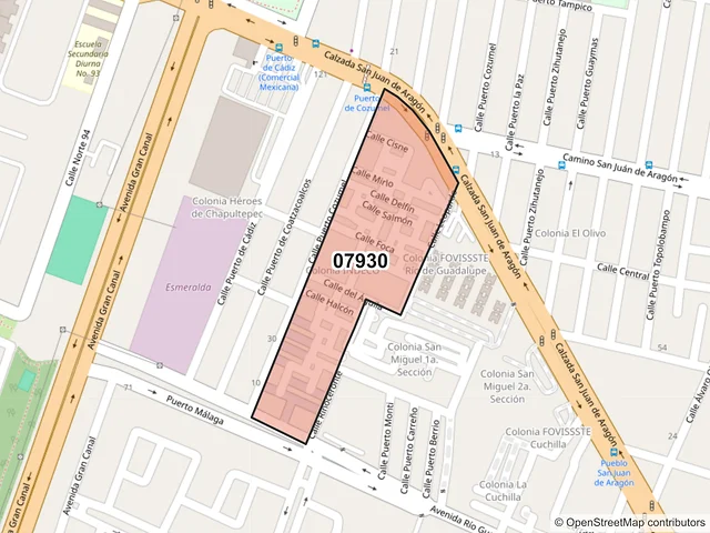 Mapa del código postal 07930, Gustavo A. Madero, Ciudad de México