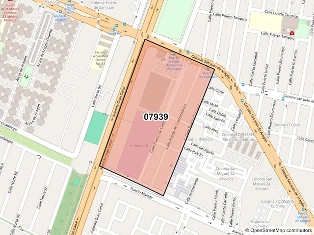 Mapa del código postal 07939, Gustavo A. Madero, Ciudad de México
