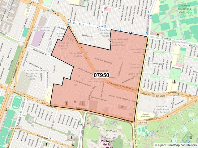 Mapa del código postal 07950, Gustavo A. Madero, Ciudad de México