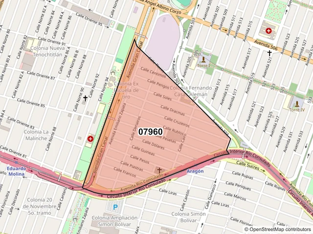 Mapa del código postal 07960, Gustavo A. Madero, Ciudad de México