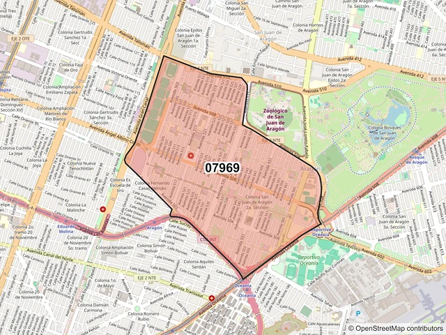 Mapa del código postal 07969, Gustavo A. Madero, Ciudad de México