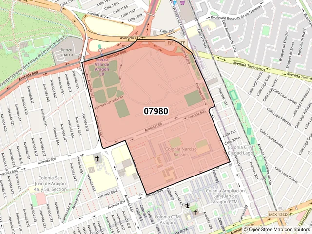 Mapa del código postal 07980, Gustavo A. Madero, Ciudad de México