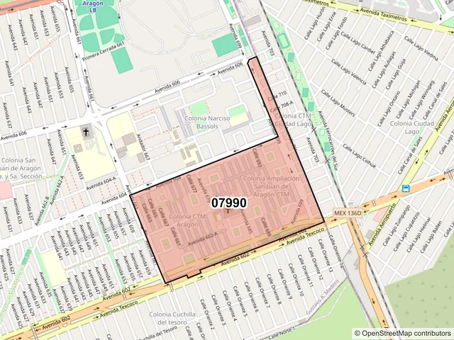 Mapa del código postal 07990, Gustavo A. Madero, Ciudad de México