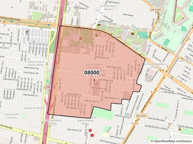 Mapa del código postal 08000, Iztacalco, Ciudad de México