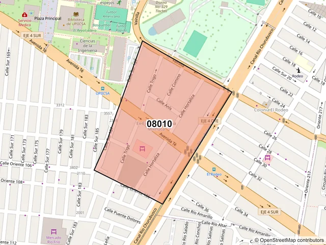 Mapa del código postal 08010, Iztacalco, Ciudad de México