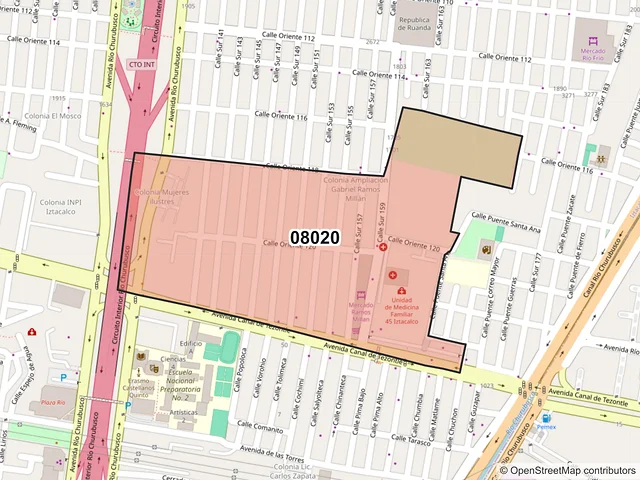 Mapa del código postal 08020, Iztacalco, Ciudad de México