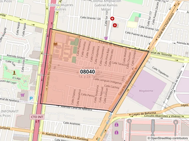 Mapa del código postal 08040, Iztacalco, Ciudad de México