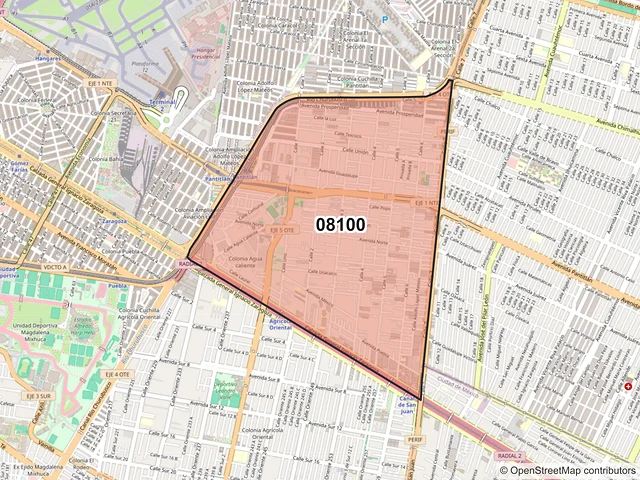 Mapa del código postal 08100, Iztacalco, Ciudad de México