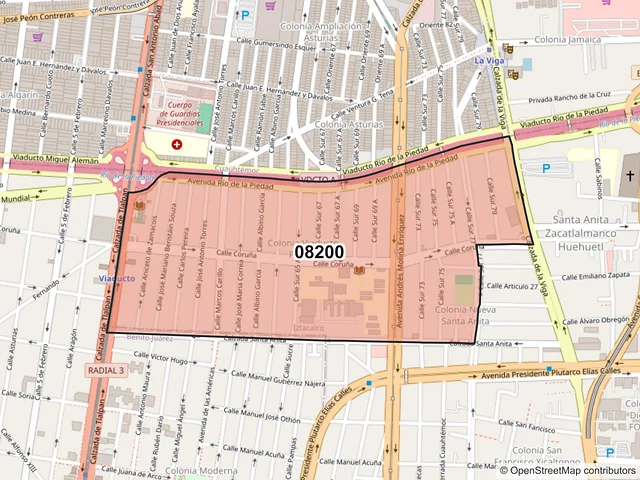 Mapa del código postal 08200, Iztacalco, Ciudad de México