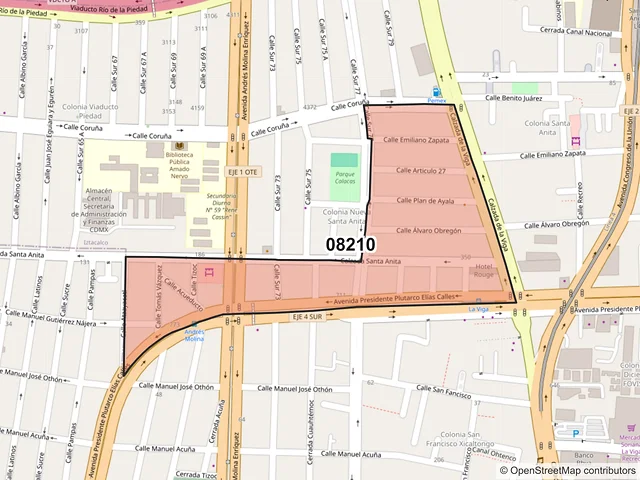 Mapa del código postal 08210, Iztacalco, Ciudad de México
