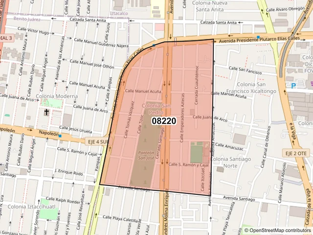 Mapa del código postal 08220, Iztacalco, Ciudad de México