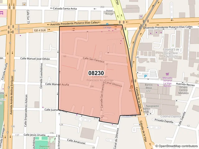 Mapa del código postal 08230, Iztacalco, Ciudad de México
