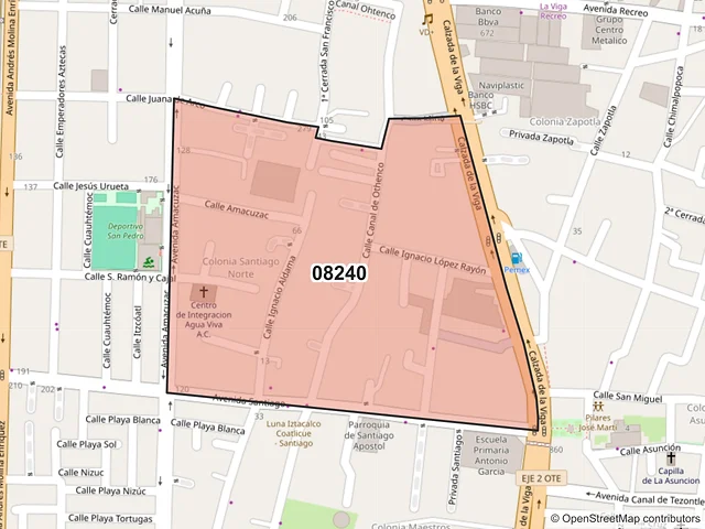 Mapa del código postal 08240, Iztacalco, Ciudad de México