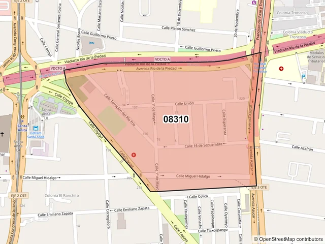 Mapa del código postal 08310, Iztacalco, Ciudad de México