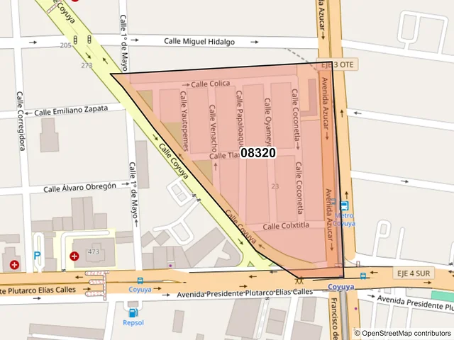 Mapa del código postal 08320, Iztacalco, Ciudad de México