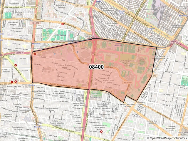 Mapa del código postal 08400, Iztacalco, Ciudad de México