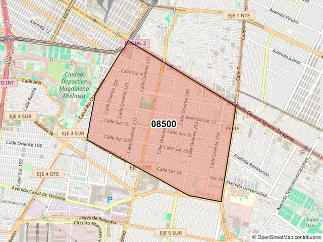 Mapa del código postal 08500, Iztacalco, Ciudad de México