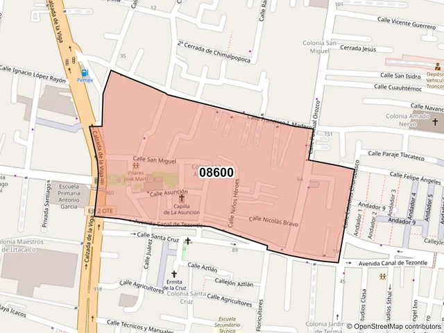 Mapa del código postal 08600, Iztacalco, Ciudad de México