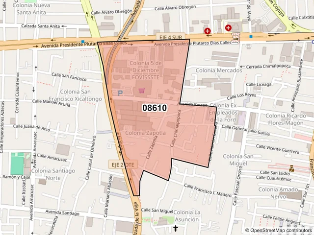 Mapa del código postal 08610, Iztacalco, Ciudad de México