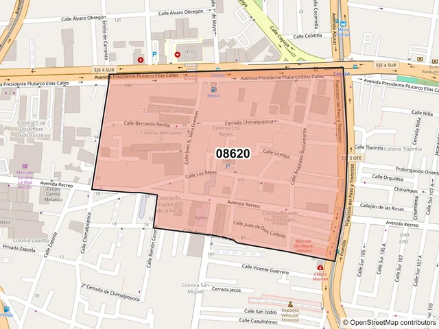 Mapa del código postal 08620, Iztacalco, Ciudad de México