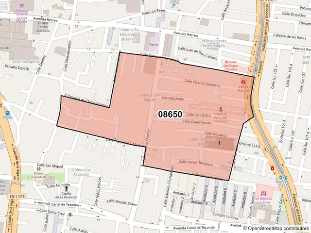 Mapa del código postal 08650, Iztacalco, Ciudad de México