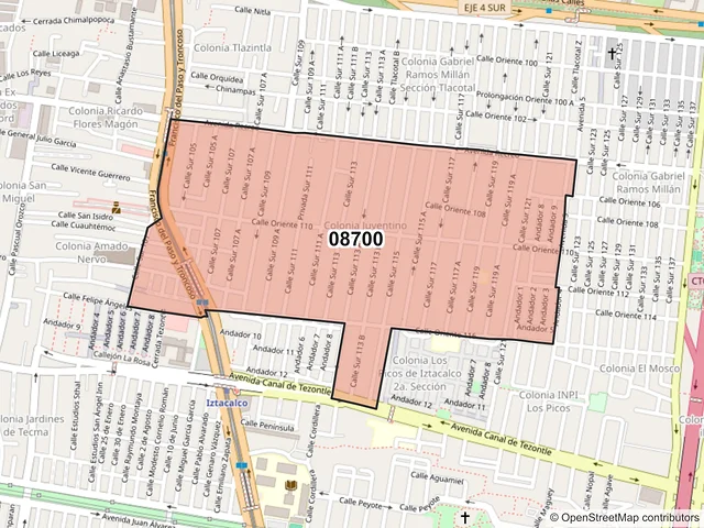 Mapa del código postal 08700, Iztacalco, Ciudad de México