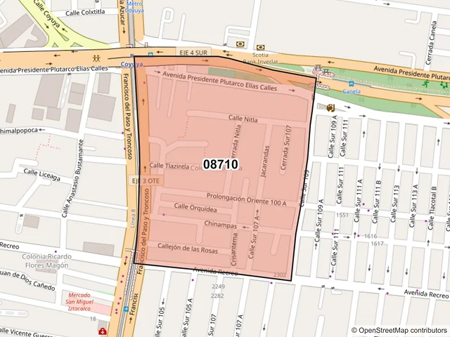 Mapa del código postal 08710, Iztacalco, Ciudad de México