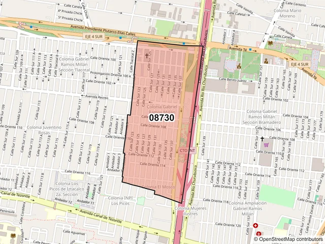 Mapa del código postal 08730, Iztacalco, Ciudad de México