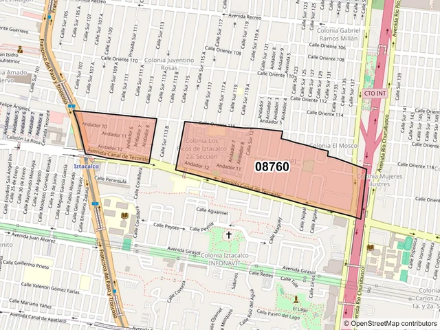 Mapa del código postal 08760, Iztacalco, Ciudad de México