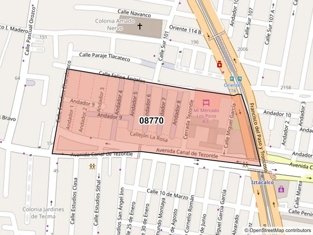 Mapa del código postal 08770, Iztacalco, Ciudad de México