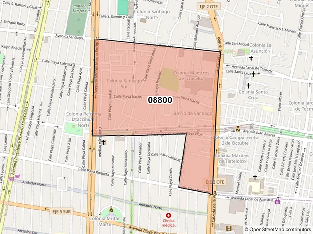 Mapa del código postal 08800, Iztacalco, Ciudad de México