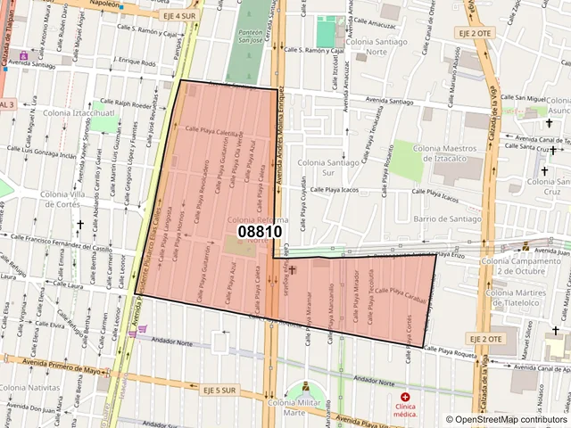 Mapa del código postal 08810, Iztacalco, Ciudad de México