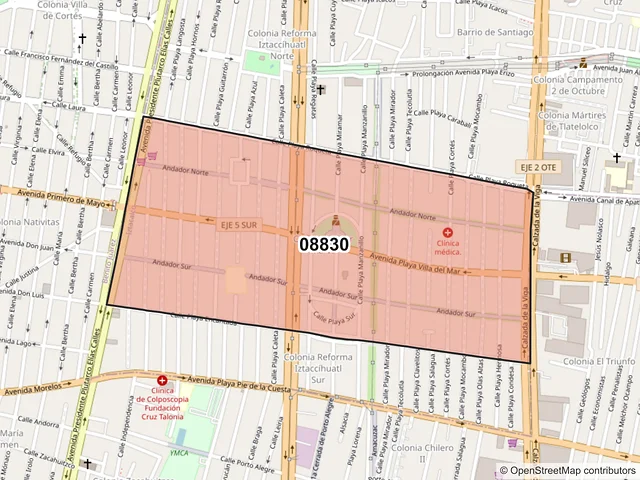 Mapa del código postal 08830, Iztacalco, Ciudad de México