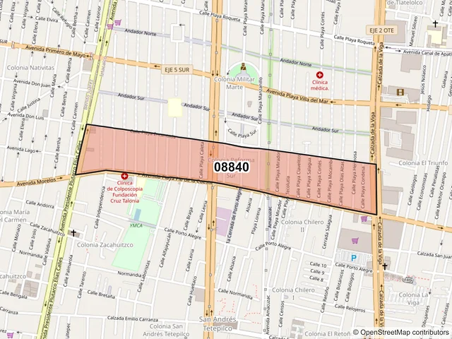 Mapa del código postal 08840, Iztacalco, Ciudad de México